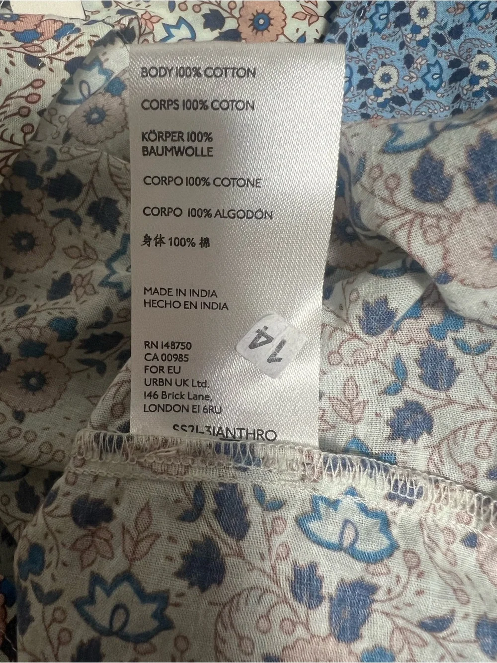 Othilia Laura Peasant Blouse Anthropologie Floral Blue Print Puff Sleeve NWOT S